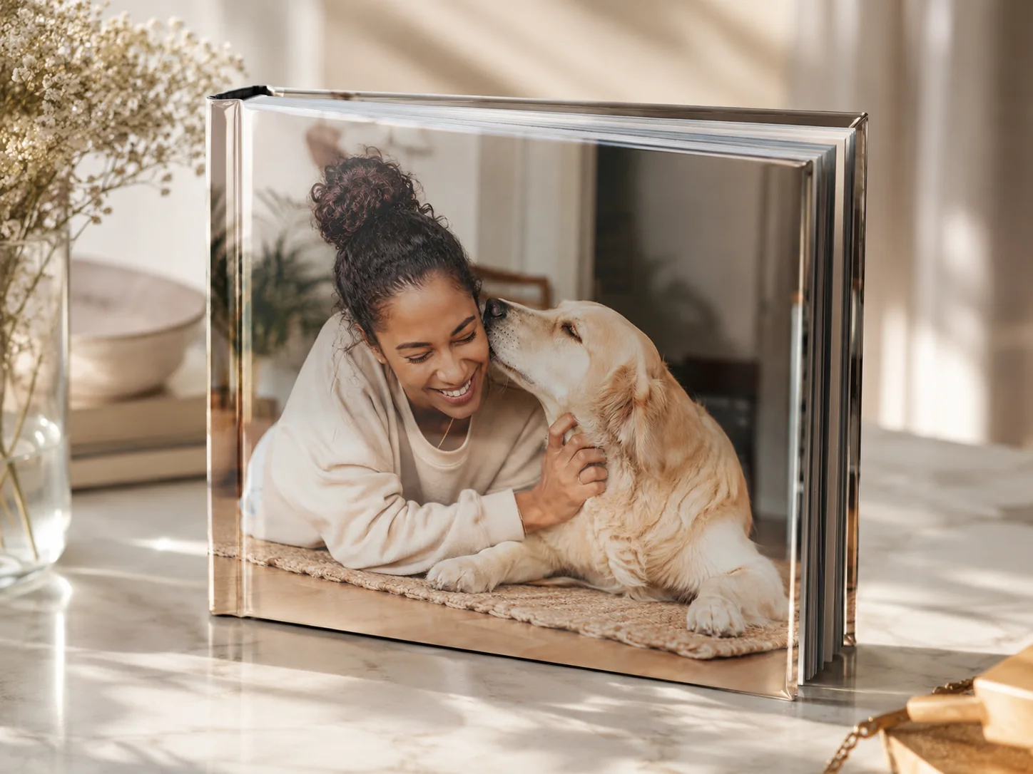 Acrylic cover pet photo album with owner and dog photograph