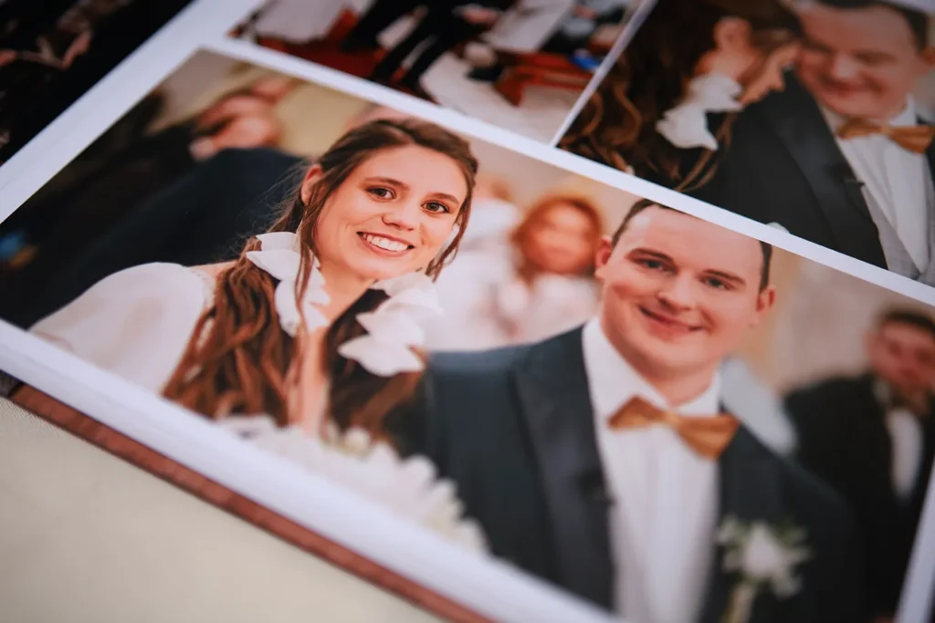 An image of a couple on a custom wooden album